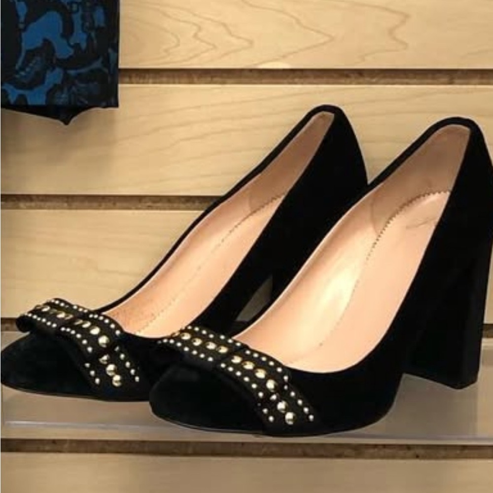 J. Crew Black Velvet Heels with Gold Studs